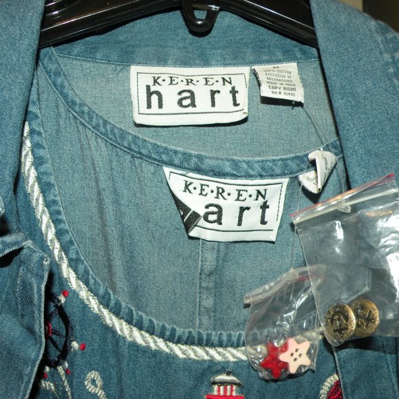 KAREN HART EMBROIDERY EMBELLISHED DENIM NWT NAUTICAL DRESS AND MATCHING JACKET M - Picture 3 of 6